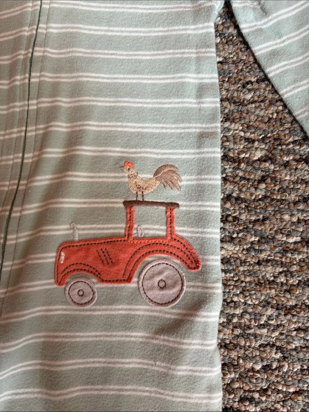 Carter's Light Green Striped Footed One-Piece with Orange Tractor